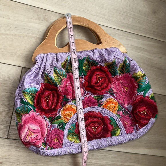EUC Beautiful Custom Handmade Quirky Eyelet Floral Flower Embroidered Hobo Purse - Picture 4 of 12